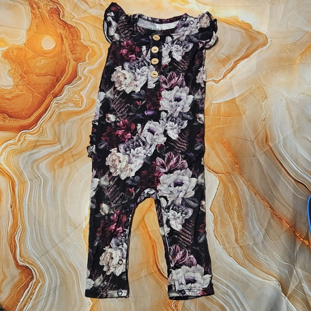 Little Bum Bums Bamboo Romper 9-12 Months Floral Ruffle Sleeveless Baby Girl